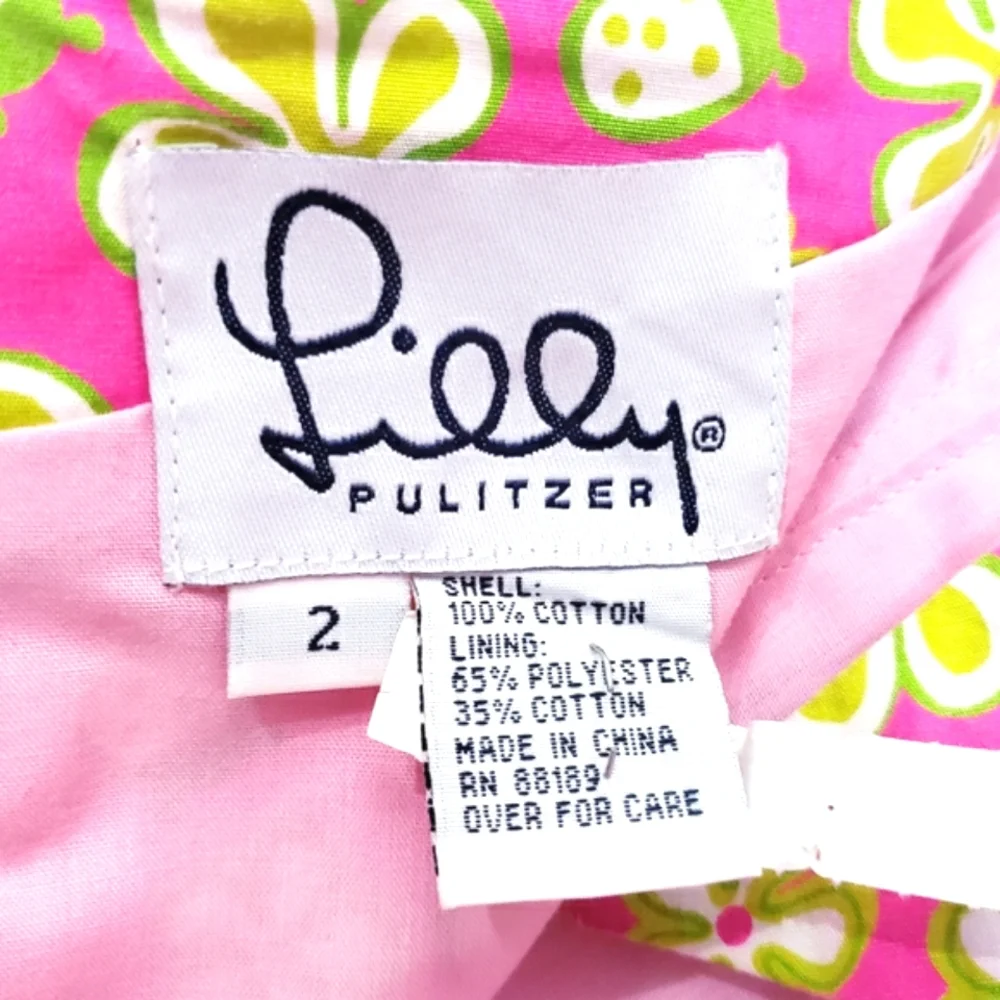 Vintage Lilly Pulitzer Strapless Lip Pink Dunebuggy Floral w/Ladybugs Midi Dress - Picture 12 of 14